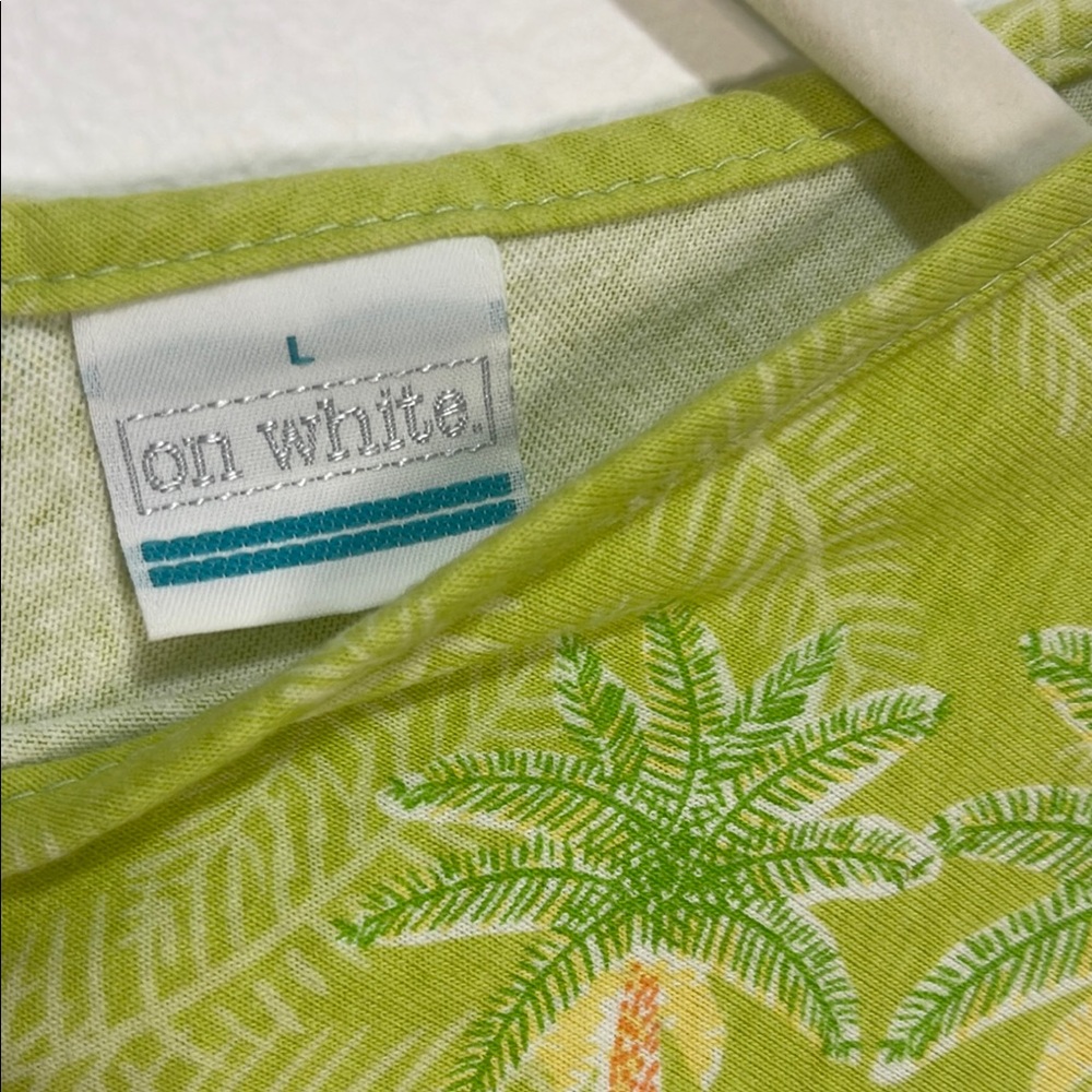 On White Tropical Green Sleeveless Dress Size Large EUC - Picture 2 of 5